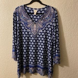 Chico's Blue Print Top 3  XL